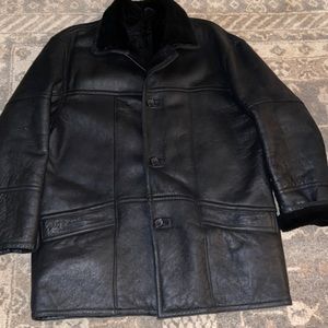 Black leather coat w shearling lining